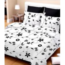Deals, Discounts & Offers on Home Appliances - Rr Textile House White Floral Cotton Double Bedsheet With 2 Pillow Cover