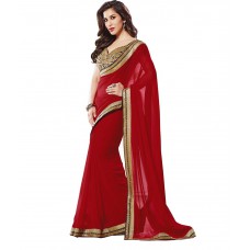 Deals, Discounts & Offers on Women Clothing - Designer saree Red Faux Georgette Saree