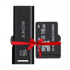 Deals, Discounts & Offers on Mobile Accessories - Sony 16GB Micro SD HC Memory Card Class 4 with Adapter With Sony Micro Vault 16GB USB Pen Drive Combo