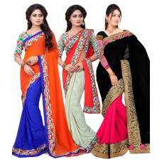 Deals, Discounts & Offers on Women Clothing - Aashvi Creation Multi Faux Georgette Pack of 3