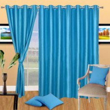 Deals, Discounts & Offers on Home Decor & Festive Needs - Furnishing King Pack Of 3 Solid Color Eyelet Door Curtains aqua03