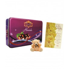 Deals, Discounts & Offers on Home Decor & Festive Needs - Skylofts Chocolate Coated Almonds Tin Pack with Teddy & A Birthday Card Gift Combo