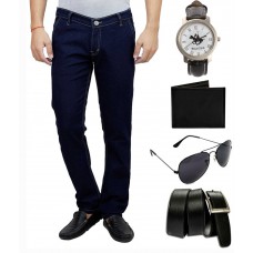 Deals, Discounts & Offers on Men - Ansh Fashion Wear Combo Of Blue Slim Fit Jeans With Watch, Sunglasses, Belt & Wallet For Men