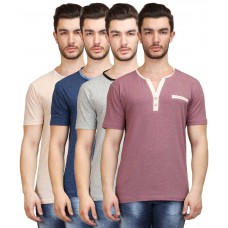 Deals, Discounts & Offers on Men Clothing - Habitude Multi Henley T Shirts Pack of 4