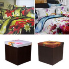 Deals, Discounts & Offers on Home Decor & Festive Needs - Blanc 3D bedsheet Pack of 2 with Blanc Pack Of 2 Foldable Ottoman