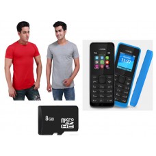 Deals, Discounts & Offers on Mobiles - Combo of T-Shirt & Nokia 105 Mobile Phone With 8gb Memory Card