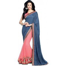 Deals, Discounts & Offers on Women Clothing - Hitansh Fashion Embriodered Fashion Georgette Sari