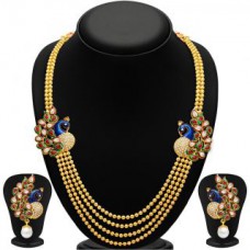 Deals, Discounts & Offers on Earings and Necklace - Sukkhi Gleaming Peacock Four Strings Gold Plated Necklace Set