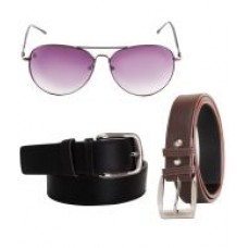 Deals, Discounts & Offers on Men - Elligator Brown Leather Belt For Men Pack Of 2 With Sunglasses