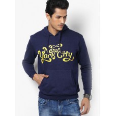 Deals, Discounts & Offers on Men Clothing - Phosphorus Navy Printed Hooded Sweatshirt