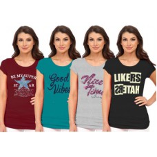 Deals, Discounts & Offers on Women Clothing - So Sweety Printed Women's Round Neck Multicolor T-Shirt