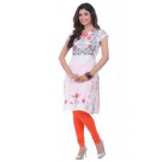 Deals, Discounts & Offers on Women Clothing - Navrachna White Printed Straight Cut Cotton Kurti