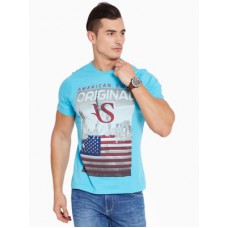 Deals, Discounts & Offers on Men Clothing - American Swan Solid Men's Round Neck Blue T-Shirt