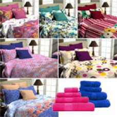 Deals, Discounts & Offers on Home Decor & Festive Needs - Superspun Vodre Pack Of 6 Printed Double Bedsheet Set With Mesmer 10Pcs Towel Set