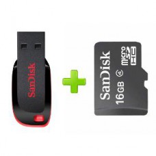 Deals, Discounts & Offers on Computers & Peripherals - Combo Of Sandisk Cruzer Blade 16 GB Pendrive + 16 GB MicroSD Card