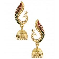 Deals, Discounts & Offers on Women - Voylla Alloy Gold Plated Pearl Golden Peacock Inspired Jhumkis