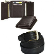 Deals, Discounts & Offers on Men - Combo of Tri Fold Leather Wallet With Royal Belt