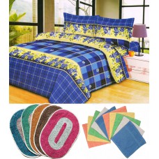 Deals, Discounts & Offers on Home Appliances - Homezaara multicolor Combo Of 1 Double Bed sheet With 2 Pillow Cover, 5 Door Mat & 10 Face Towel
