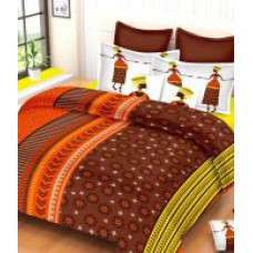 Deals, Discounts & Offers on Home Appliances - Always Plus Orange & Brown Ethnic Cotton Double Bedsheet with 2 Pillow Covers