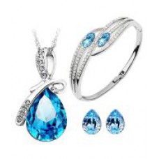 Deals, Discounts & Offers on Earings and Necklace - CYAN bow style crystal jewelry set Combo elegant bracelet