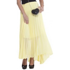 Deals, Discounts & Offers on Women Clothing - Revoure Solid Women's Pleated Yellow Skirt