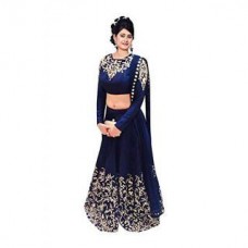 Deals, Discounts & Offers on Women Clothing - Varanga Blue Semi Stitched Lehenge with Blouse and Dupatta