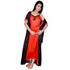 Deals, Discounts & Offers on Women Clothing - KANIKA Black Satin Nighty & Night Gowns Pack of 2