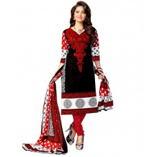 Deals, Discounts & Offers on Women Clothing - Drapes Black & Red Printed Unstitched Cotton Dress material