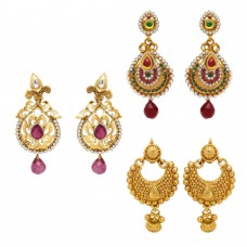 Deals, Discounts & Offers on Earings and Necklace - Donna Combo Of Majestic Gold Plated Three Pair Of Earrings For Women