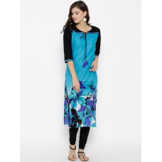 Deals, Discounts & Offers on Women Clothing - Shree Women Turquoise Printed Straight Kurta at 50% offer