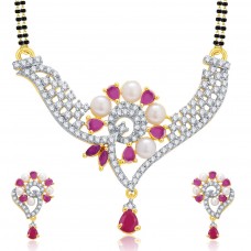 Deals, Discounts & Offers on Earings and Necklace - Sukkhi Vibrant 14179MSCZAK1950 Ruby CZ Mangalasutra Set at 75% offer