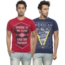 Deals, Discounts & Offers on Men Clothing - Maniac Printed Round Neck Multicolor Pack of 2 T-Shirt at 55% offer