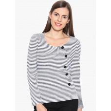 Deals, Discounts & Offers on Women Clothing - Colors Couture White Striped Sweatshirt at 63% offer