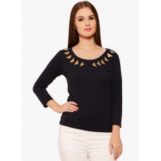 Deals, Discounts & Offers on Women Clothing - Feneto Navy Blue Solid SweatShirt at 70% offer
