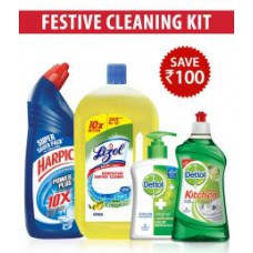 Deals, Discounts & Offers on Accessories - Festive Cleaning Kit- Harpic Original 1 Ltr+ Lizol Citrus 975ml + Dettol Handwash 215Ml+ Dettol Kitchen Gel Lime 400 Ml