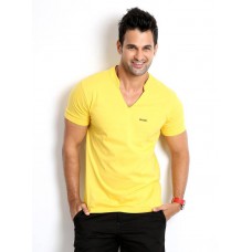 Deals, Discounts & Offers on Men Clothing - Flat 66% off on Rodid Solid Men's V-neck Yellow T-Shirt