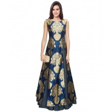 Deals, Discounts & Offers on Women Clothing - Gravity Fabrics New Navy Blue Jacquard Floral Pot Designer Lahenga at 60% offer