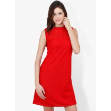 Deals, Discounts & Offers on Women Clothing - Mayra Red Colored Embroidered Shift Dress at 65% offer