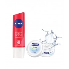 Deals, Discounts & Offers on Health & Personal Care - Nivea Fruity Shine Strawberry Lip Balm with free Nivea soft moisturising Cream 25ml