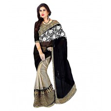 Deals, Discounts & Offers on Women Clothing - Ravi Designer Sarees Black Faux Georgette Saree