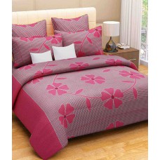 Deals, Discounts & Offers on Home Appliances - S Redish Pink & White Cotton Double Bedsheet With 2 Pillow Cover