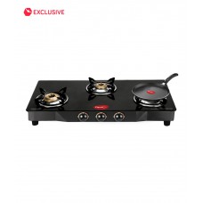 Deals, Discounts & Offers on Home & Kitchen - Pigeon 3 Burner Brass Glass Gas Stove at 51% offer