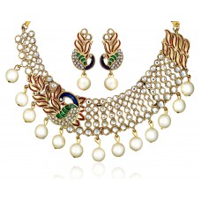 Deals, Discounts & Offers on Women - Flat 85% off on Zaveri Pearls Dancing Peacock Kundan Pearl Drop Necklace Set 