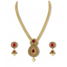 Deals, Discounts & Offers on Earings and Necklace - Zaveri Pearls Gold Non-Precious Metal Pendant Necklace With Jhumki Earring