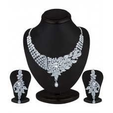 Deals, Discounts & Offers on Women - Flat 82% off on Sukkhi Briliant Rhodium plated AD Stone Necklace Set