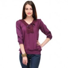 Deals, Discounts & Offers on Women Clothing - Flat 55% off on Klick2Style Purple Elbow Sleeve Plain Crop Top
