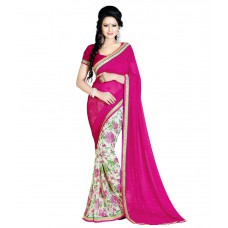 Deals, Discounts & Offers on Women Clothing - K.C. Pink Georgette Saree at 70% offer