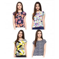 Deals, Discounts & Offers on Women Clothing - Shopaholic Multi Color Polyester Regular Tops at 65% offer