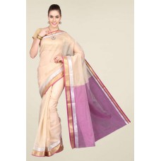 Deals, Discounts & Offers on Women Clothing - Flat 76% off on Pavecha's Beige & Purple Banarasi Cotton Silk Saree