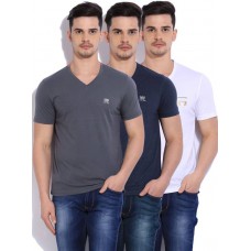 Deals, Discounts & Offers on Men Clothing - Flat 40% off on Fort Collins Solid Men's V-neck T-Shirt - Pack of 3